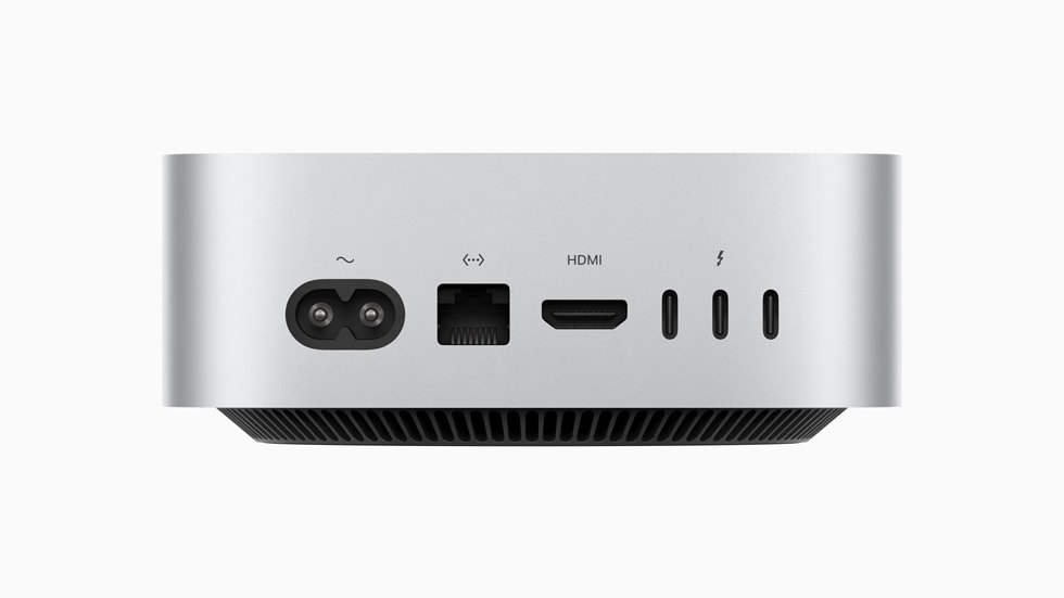منافذ Ethernet وHDMI وThunderbolt 4 خلف جهاز Apple Mac mini M4
