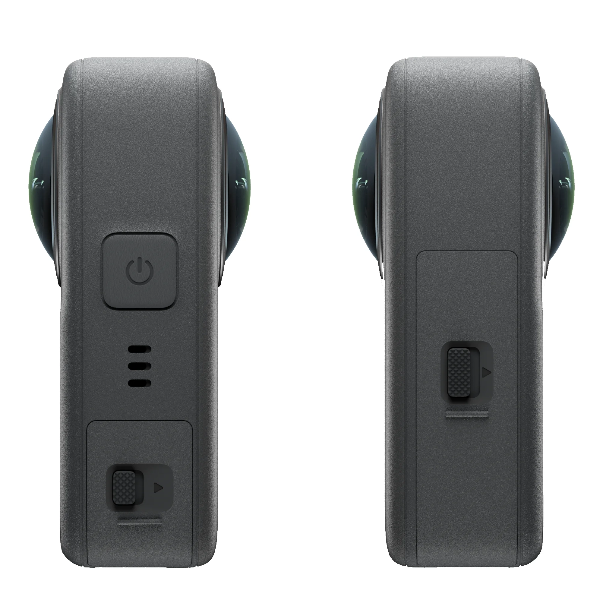 الجانبان في DJI Osmo 360 يوضحان الأزرار وبروز العدستين