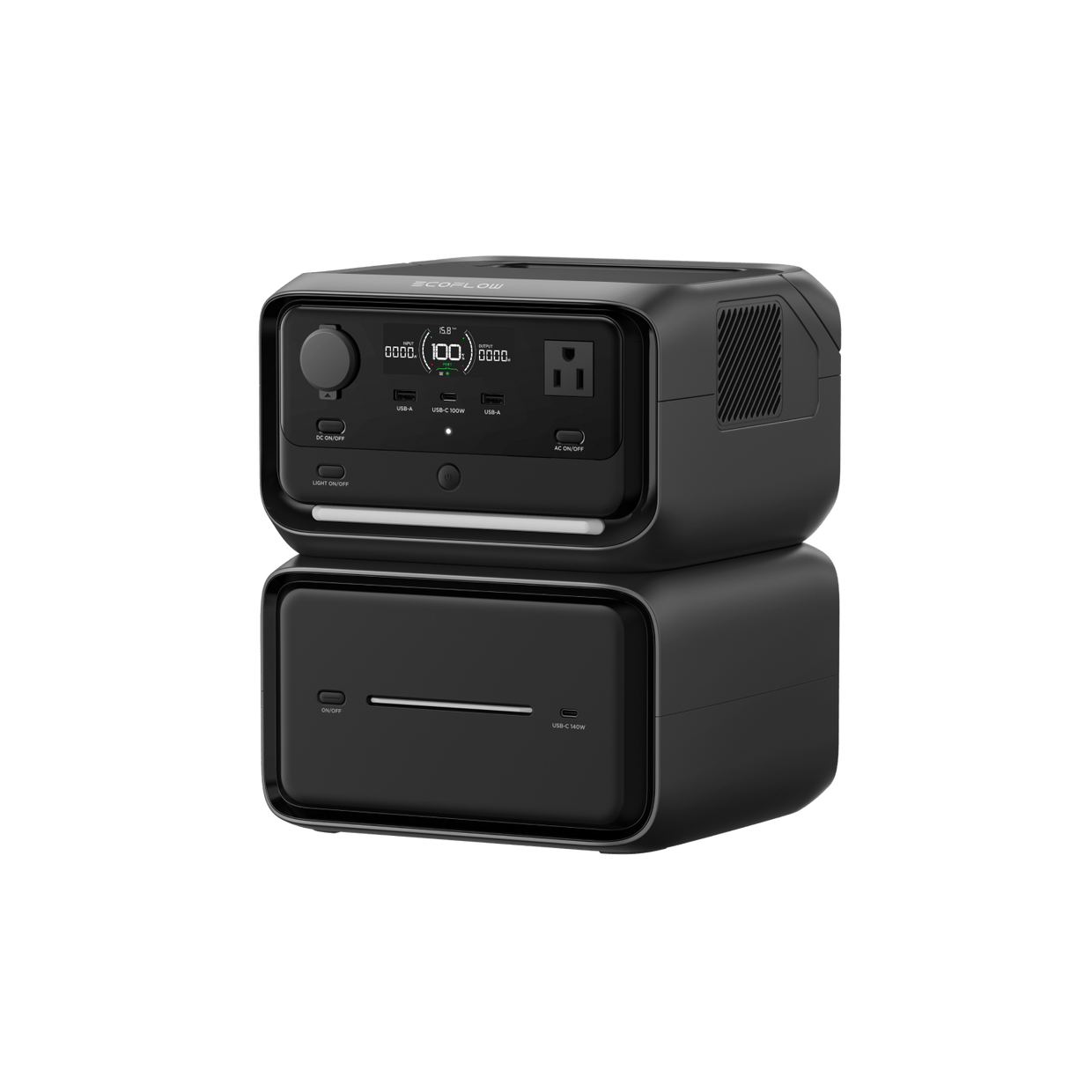 محطة EcoFlow RIVER 3 Plus موضوعة فوق بطارية توسعة لزيادة السعة