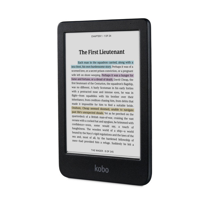 شاشة Kobo Clara Colour تعرض نصا مع تمييزات ملونة على واجهة القراءة