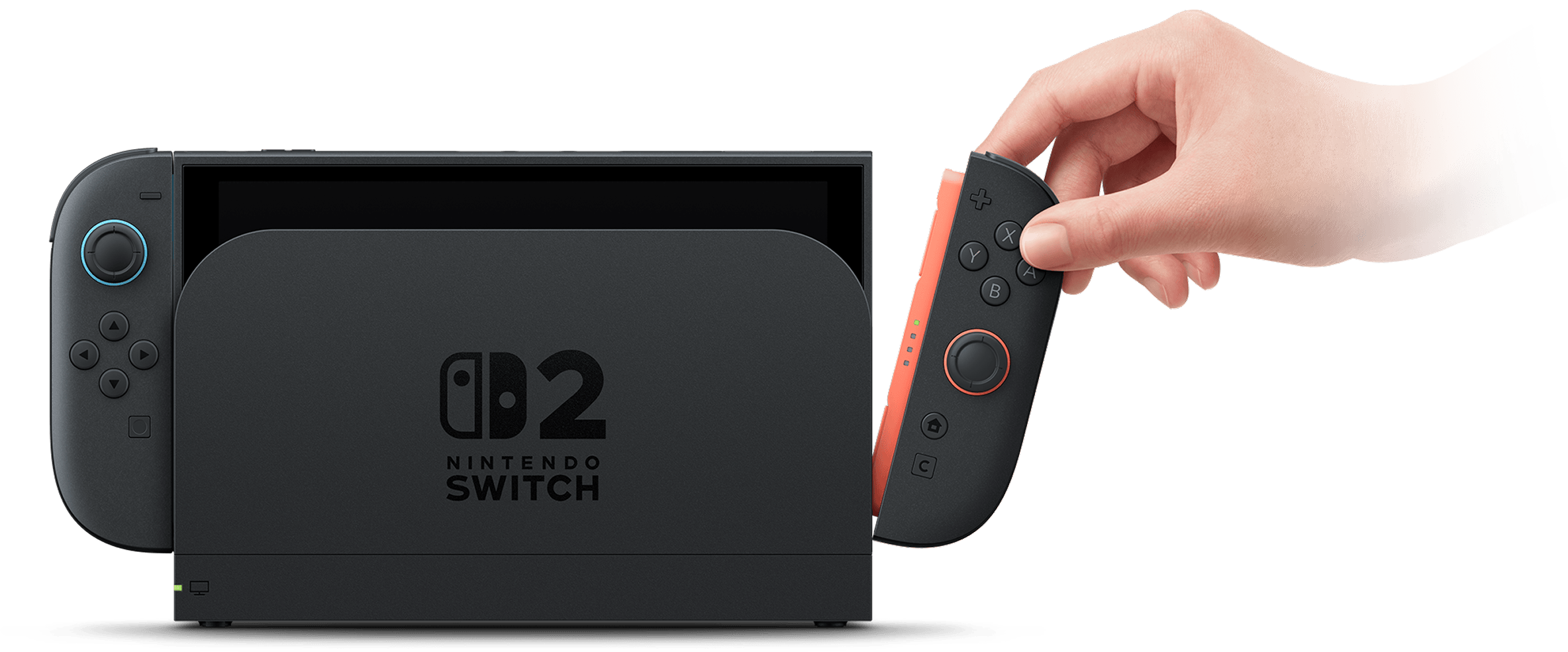 يد تزيل ذراع Joy-Con 2 من Nintendo Switch 2 المثبت في القاعدة