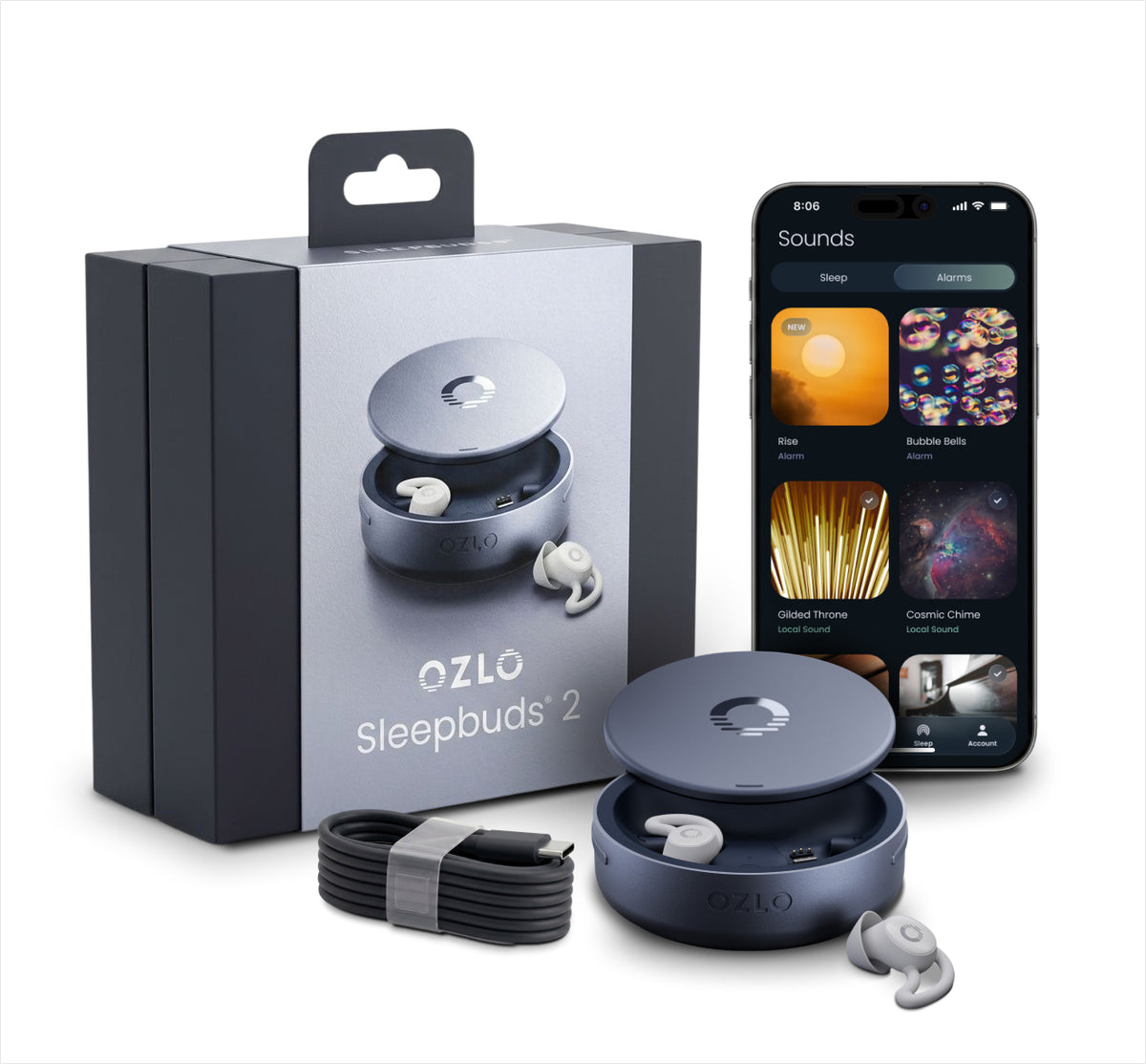 علبة المنتج والكابل وتطبيق Ozlo