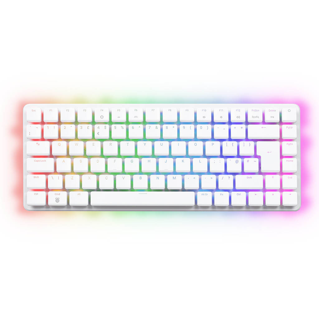 لوحة مفاتيح Raspberry Pi 500+ الميكانيكية مع إضاءة RGB أسفل المفاتيح