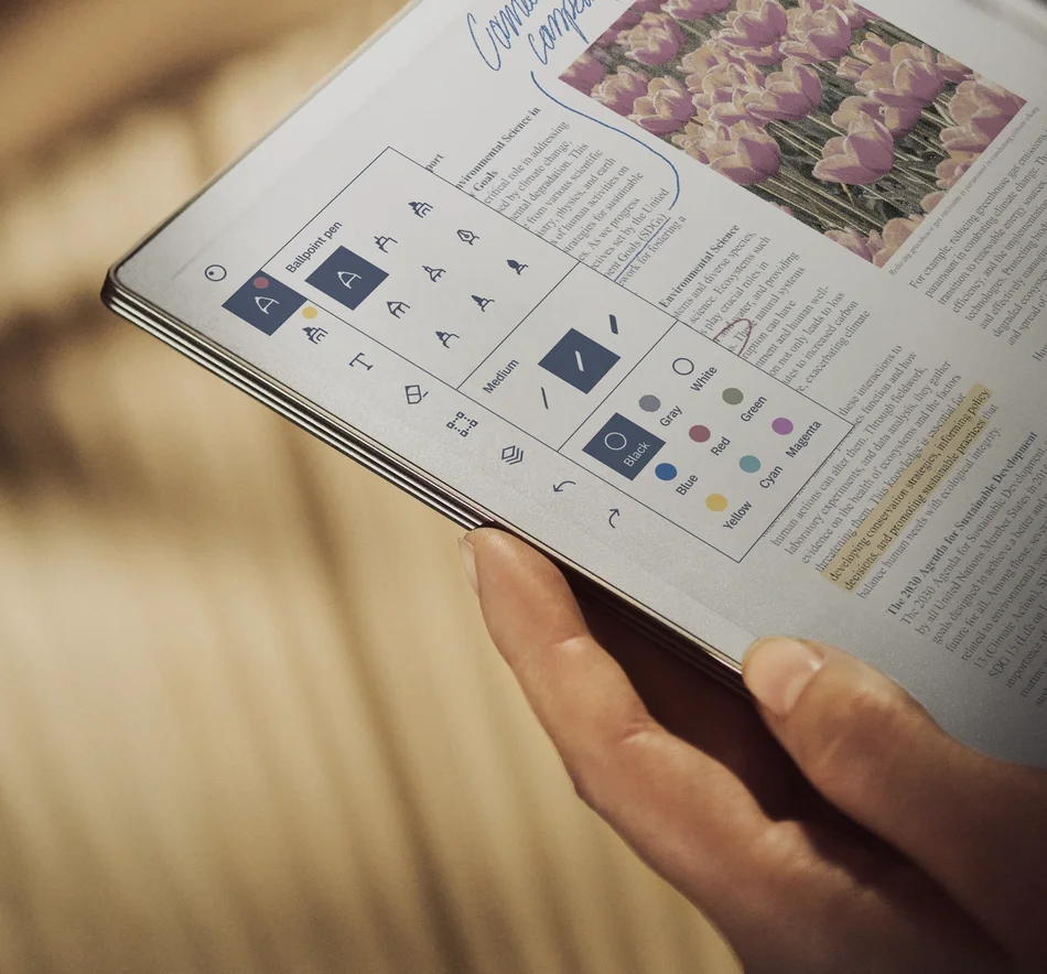 واجهة أدوات الألوان على reMarkable Paper Pro أثناء التعليق على مستند